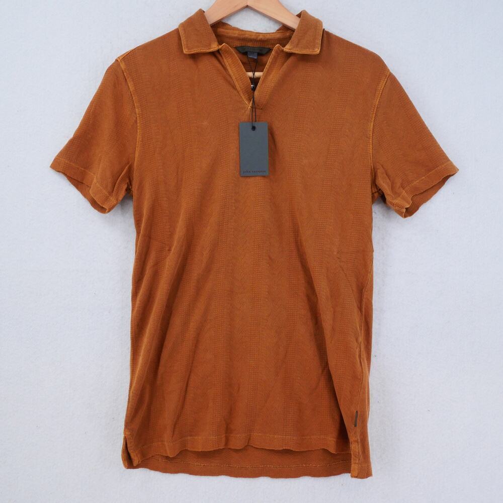 New John Varvatos Zion Polo Sienna Brown Textured Organic Cotton Men's XS - Picture 4 of 14